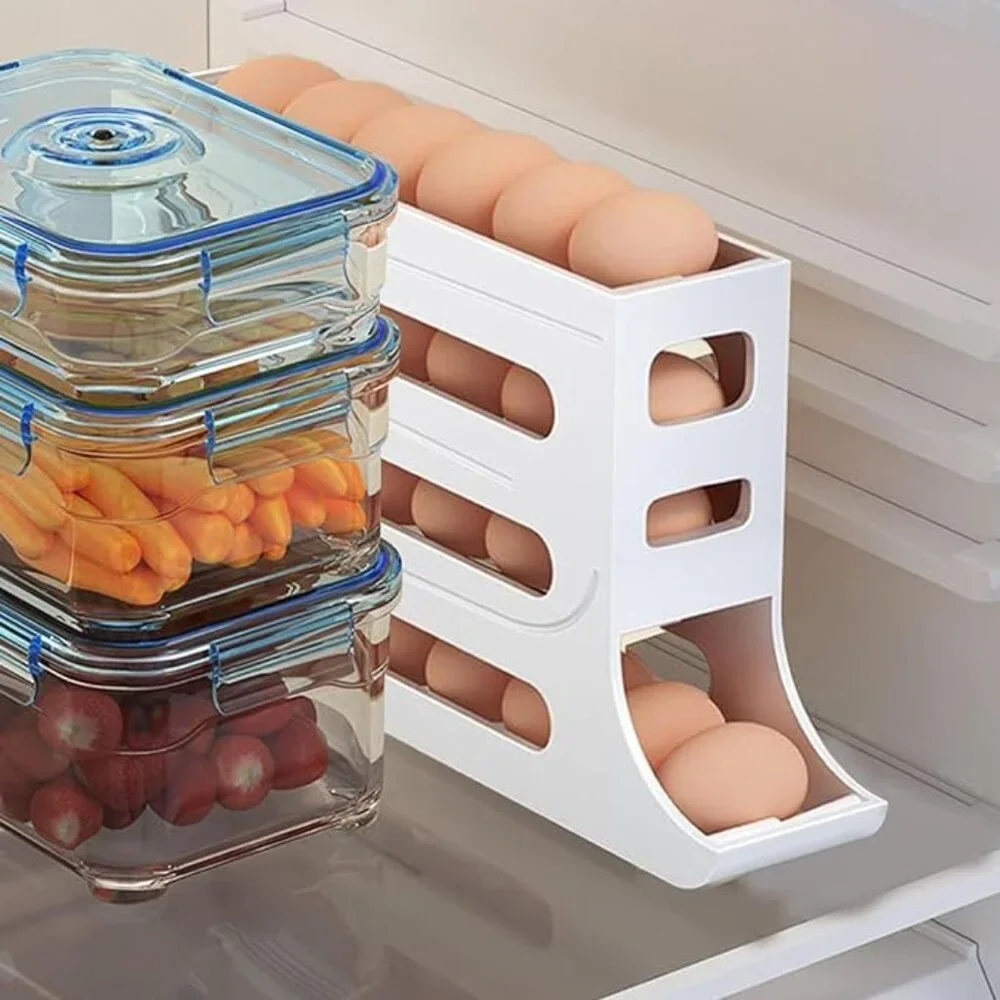 NEW Ivory Egg Organizer Sturdy Durable Plastic Auto Rolling Storage Caddy Tray